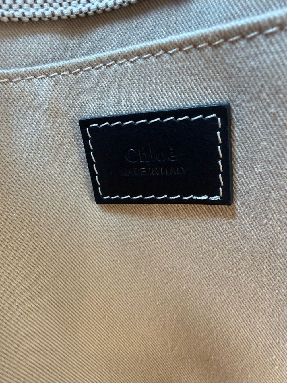 Chloé Beige Canvas Tote with Black Leather Logo Patch - Picture 3 of 5